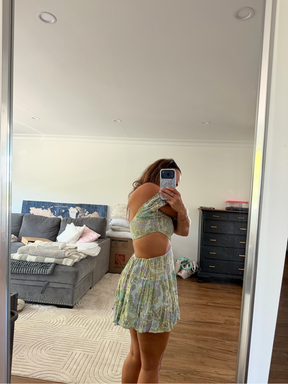 Pastel Paisley Cutout Mini Dress - Green & Lilac - Picture 2 of 2